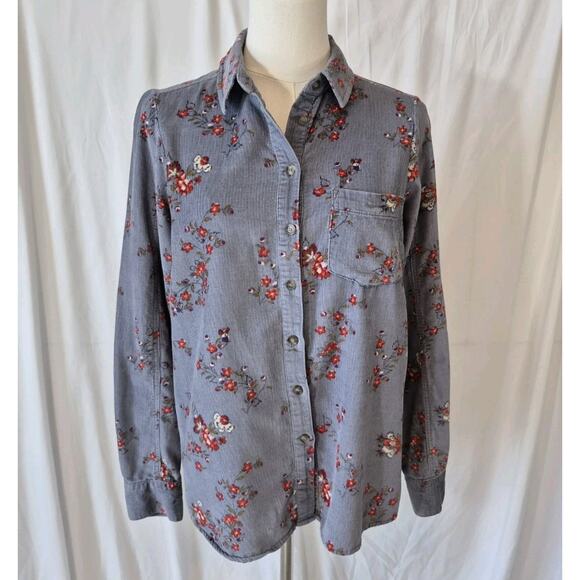 Anthropologie Building 18 Womens Blue Floral Corduroy Blouse Top US 4 - Picture 3 of 7